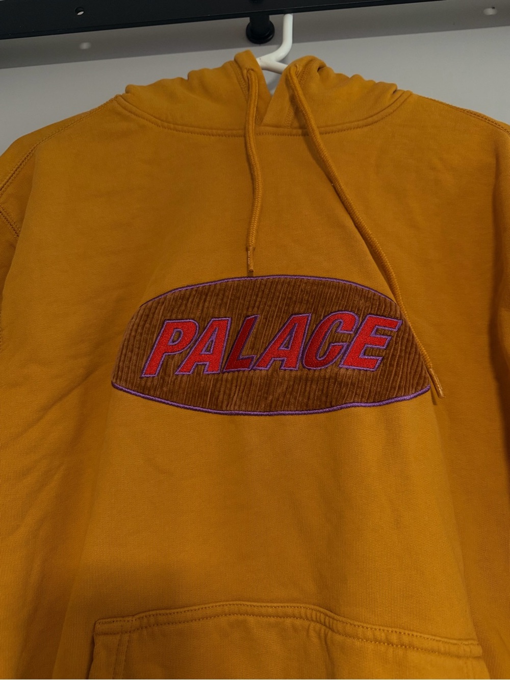 PALACE Mustard Crewneck Hoodie with Red Logo